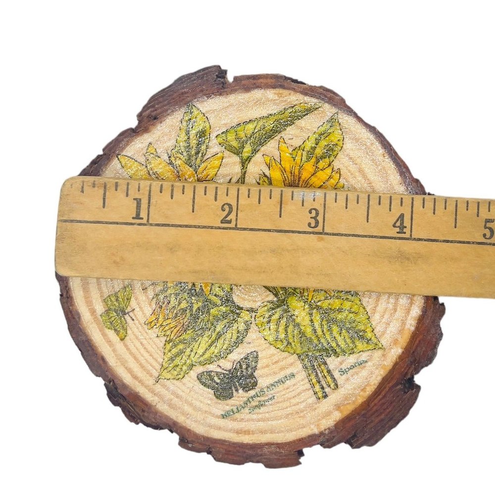 Wood Coasters Decoupaged Art with Yellow Sunflowers and Vintage Truck Napkins - Picture 10 of 12